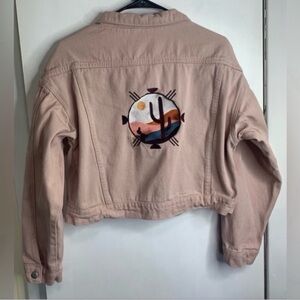 Miss Sparking Pink Denim Cactus Print Jacket Size Large